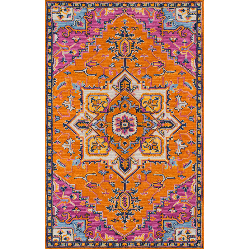 World Menagerie Lancaster Oriental Handmade Tufted Wool Orange Area Rug